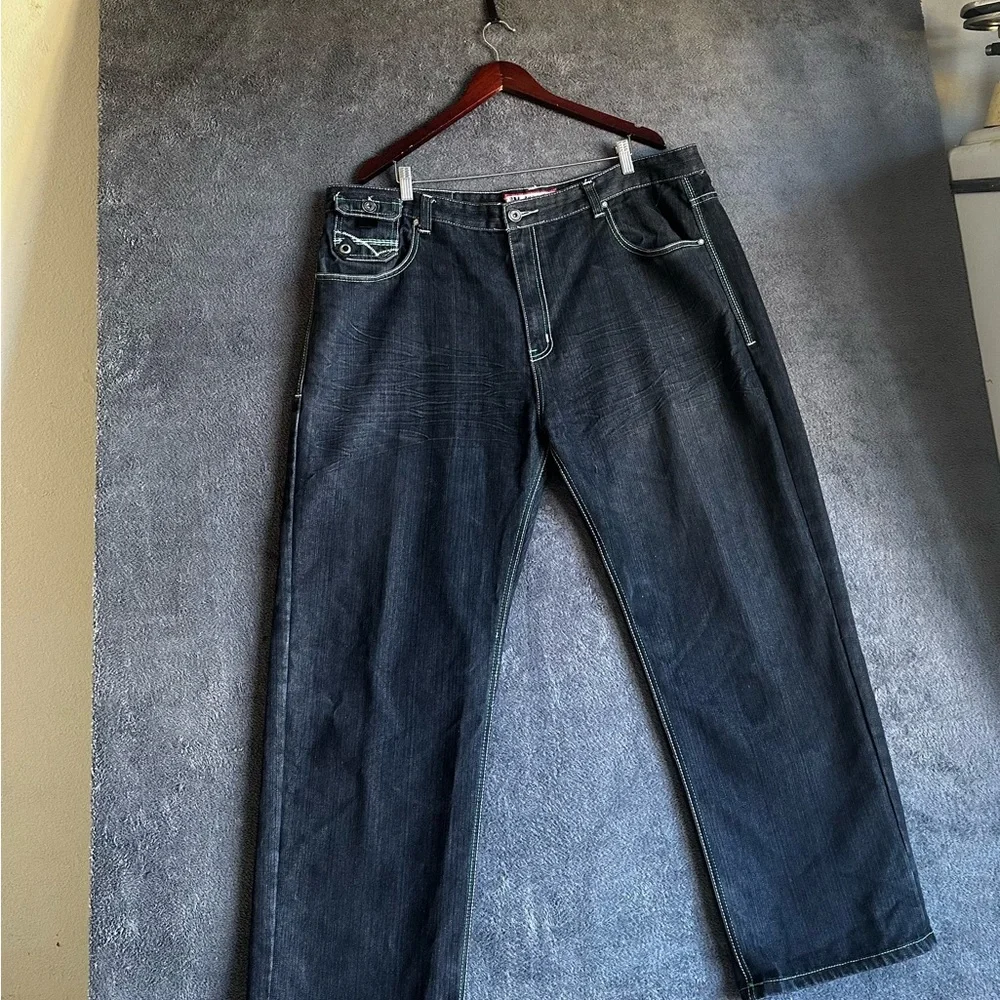 ATTITUDE GOLD MEN’S JEANS GREEN STICH Y2K PNTS SZ 44/32 - Picture 14 of 16